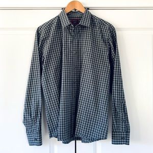 Untuckit Shirt Long Sleeve Button Down Gray Plaid Gingham Cotton Size L Large